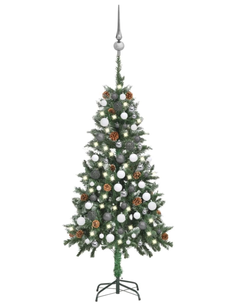 imagem de vidaXL Árvore Natal artificial pré-iluminada c/ bolas e pinhas 150 cm2