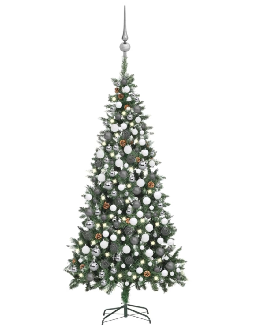 imagem de vidaXL Árvore Natal artificial pré-iluminada c/ bolas e pinhas 210 cm1