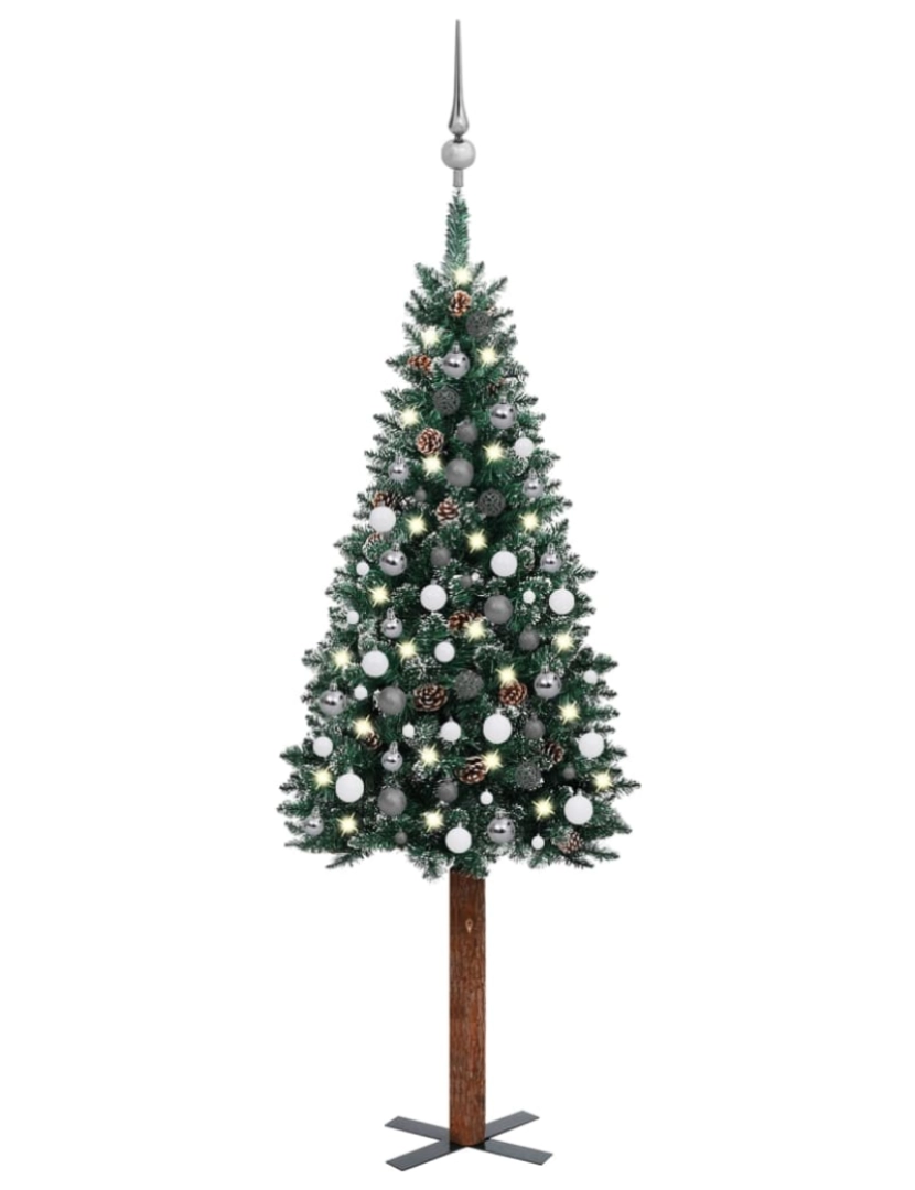 imagem de vidaXL Árvore de Natal fina pré-iluminada com bolas 180 cm verde1