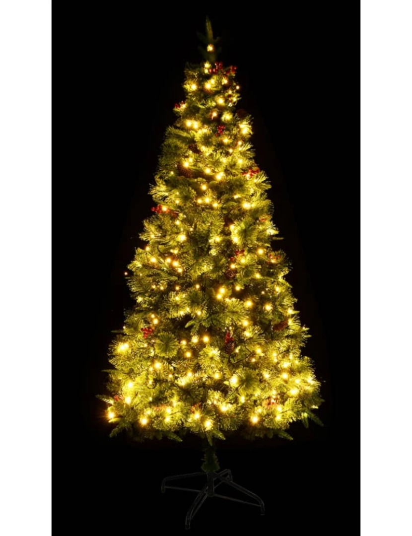 imagem de vidaXL Árvore de Natal com pinhas pré-iluminada 195 cm PVC e PE verde6