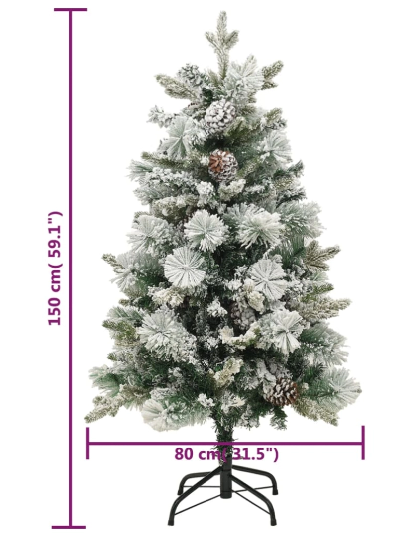 imagem de vidaXL Árvore de Natal pré-iluminada c/ flocos neve e pinhas PVC/PE9