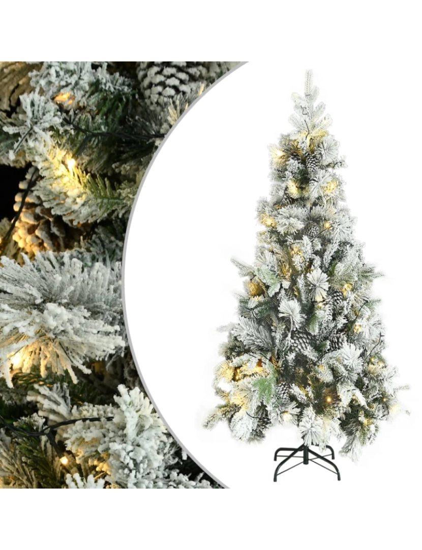 imagem de vidaXL Árvore de Natal pré-iluminada c/ flocos neve e pinhas PVC/PE1