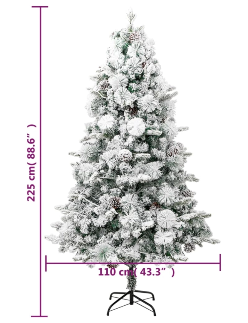 imagem de vidaXL Árvore de Natal pré-iluminada c/ flocos neve e pinhas PVC/PE11