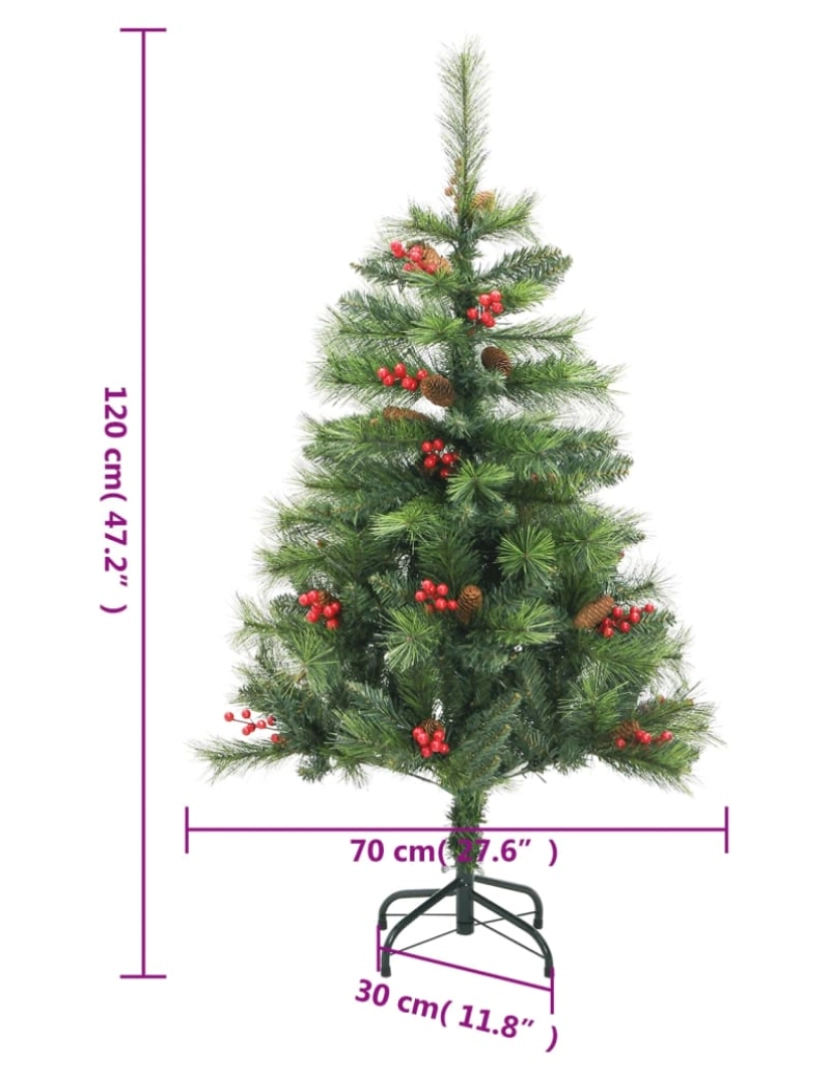 imagem de vidaXL Árvore de Natal artificial articulada c/ pinhas e bagas 120 cm10