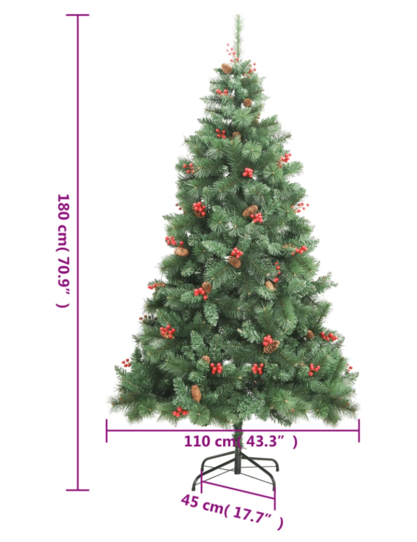 imagem de vidaXL Árvore de Natal artificial articulada c/ pinhas e bagas 180 cm10