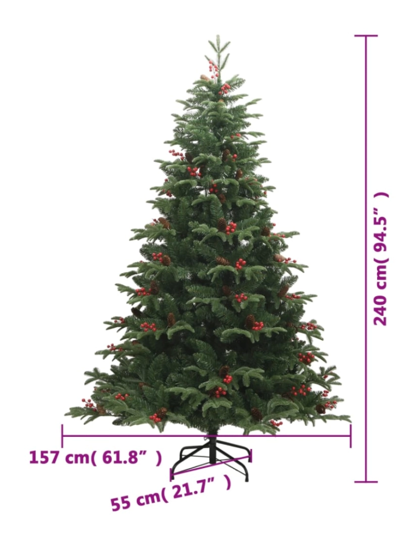 imagem de vidaXL Árvore de Natal artificial articulada c/ pinhas e bagas 240 cm10