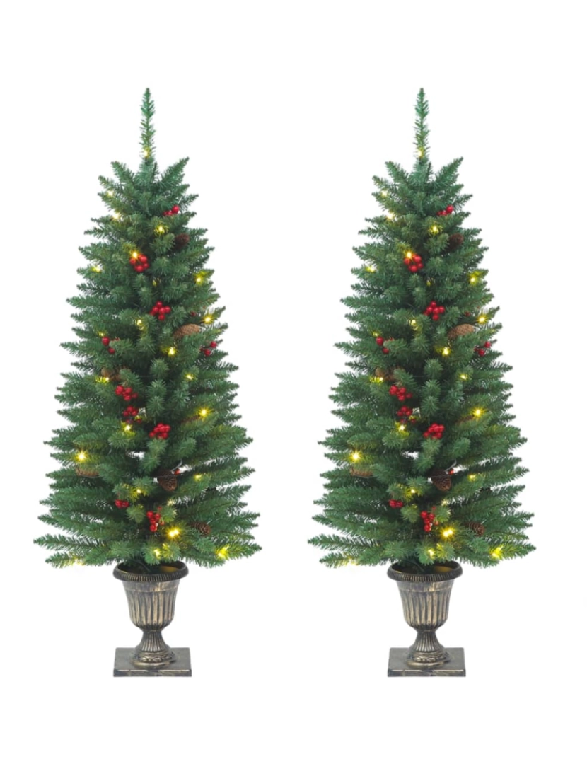 imagem de vidaXL Árvores de Natal artificiais 2 pcs 100 luzes LED 120 cm verde1