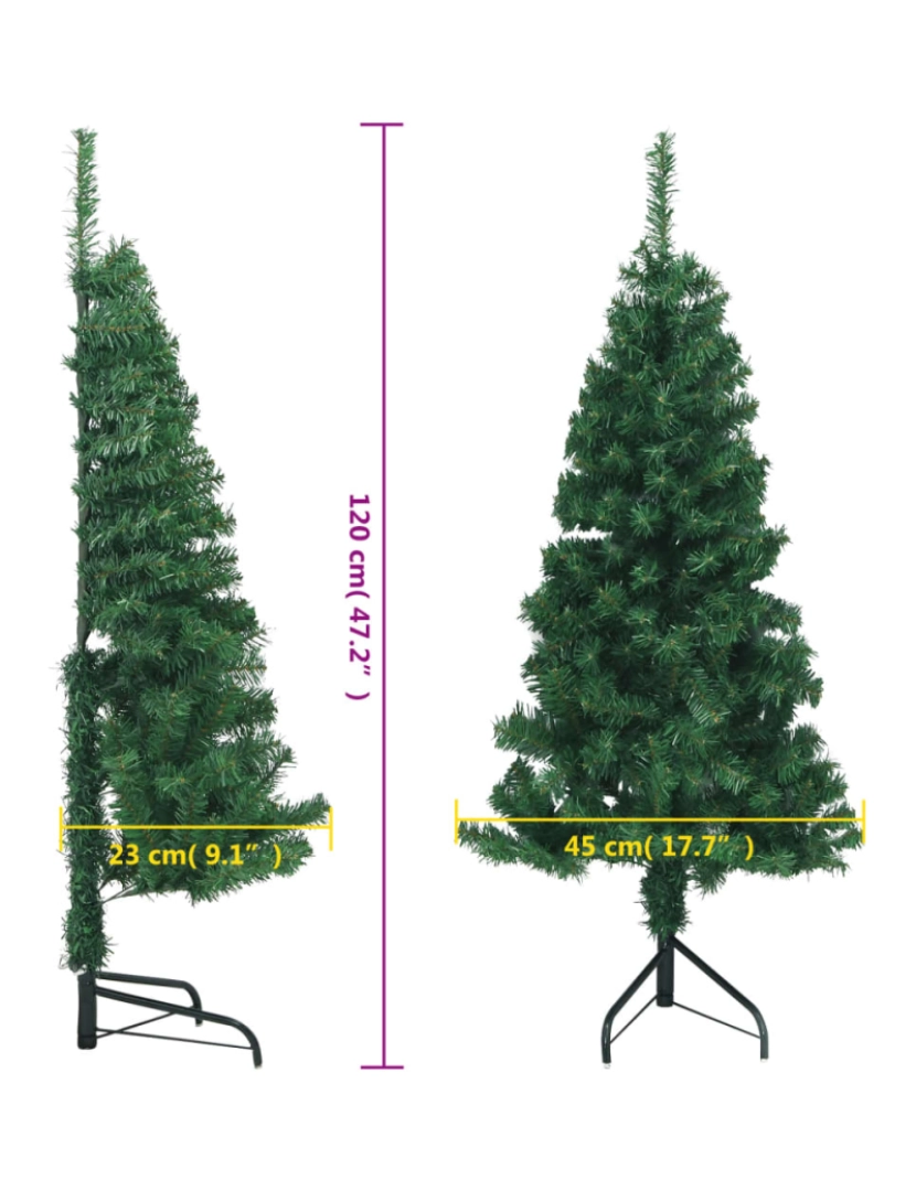 imagem de vidaXL Árvore de Natal artificial de canto 120 cm PVC verde9