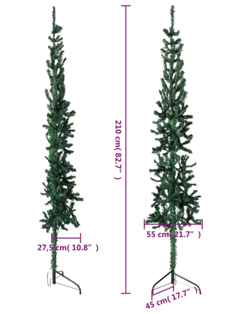 imagem de vidaXL Meia árvore de Natal fina com suporte 210 cm verde8