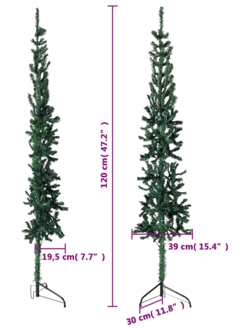 imagem de vidaXL Meia árvore de Natal fina com suporte 120 cm verde9