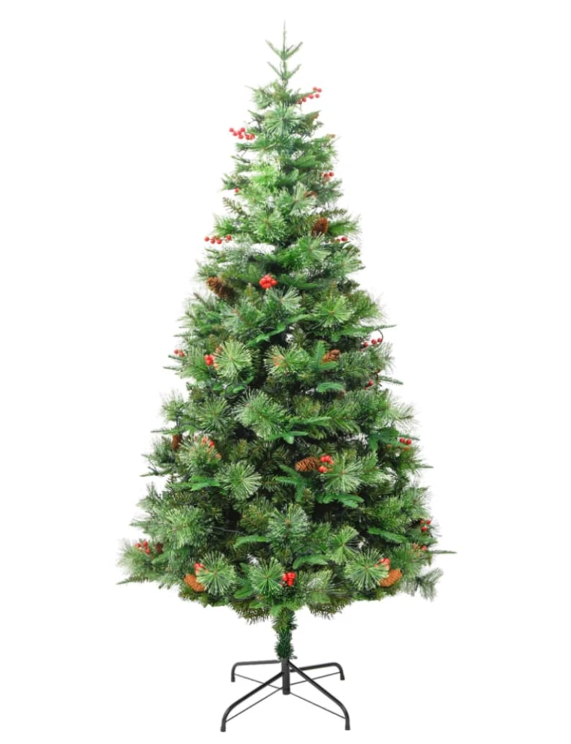 imagem de vidaXL Árvore de Natal com pinhas pré-iluminada 195 cm PVC e PE verde5