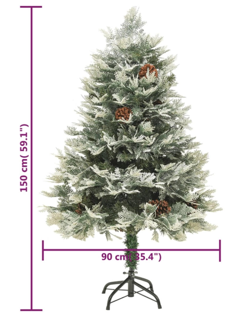 imagem de vidaXL Árvore de Natal com pinhas pré-iluminada 150 cm PVC e PE verde11