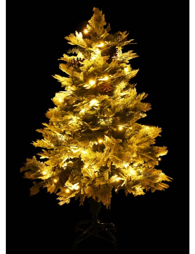 imagem de vidaXL Árvore de Natal com pinhas pré-iluminada 150 cm PVC e PE verde4