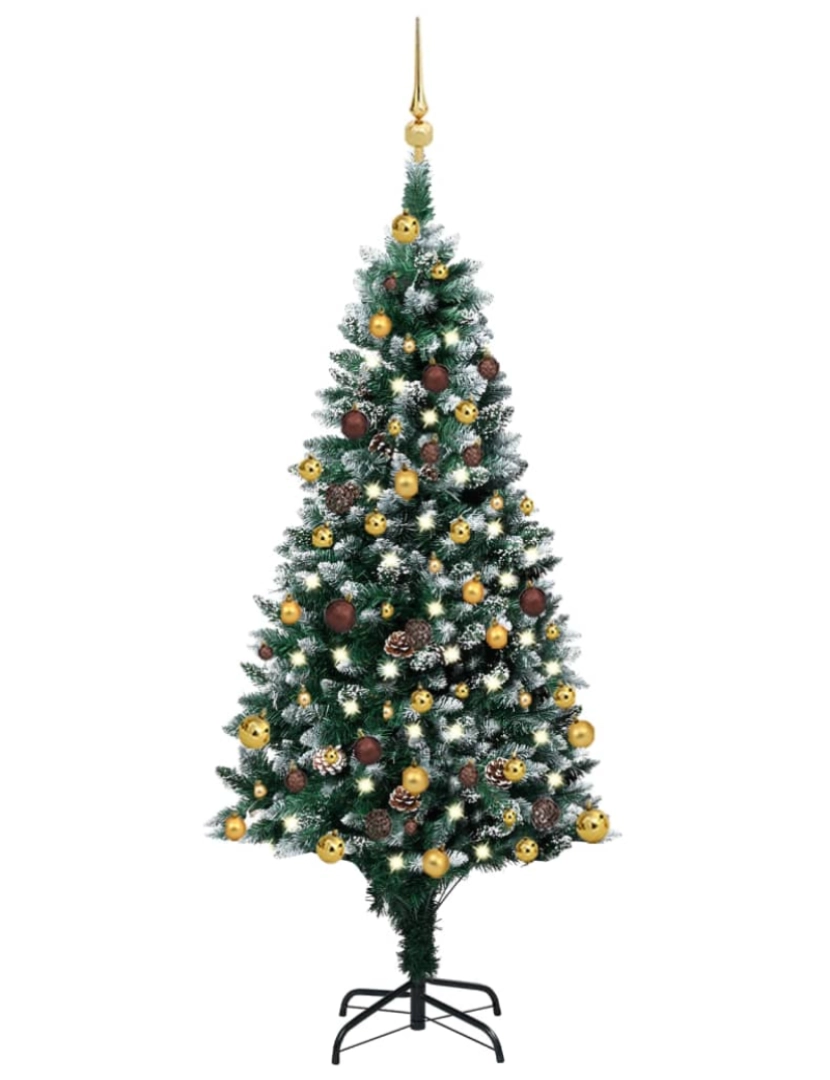 imagem de vidaXL Árvore Natal artificial pré-iluminada c/ bolas e pinhas 150 cm2