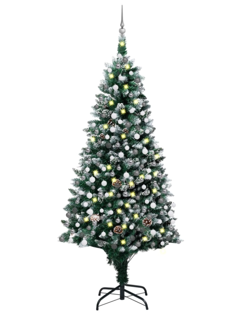 imagem de vidaXL Árvore Natal artificial pré-iluminada c/ bolas e pinhas 210 cm1