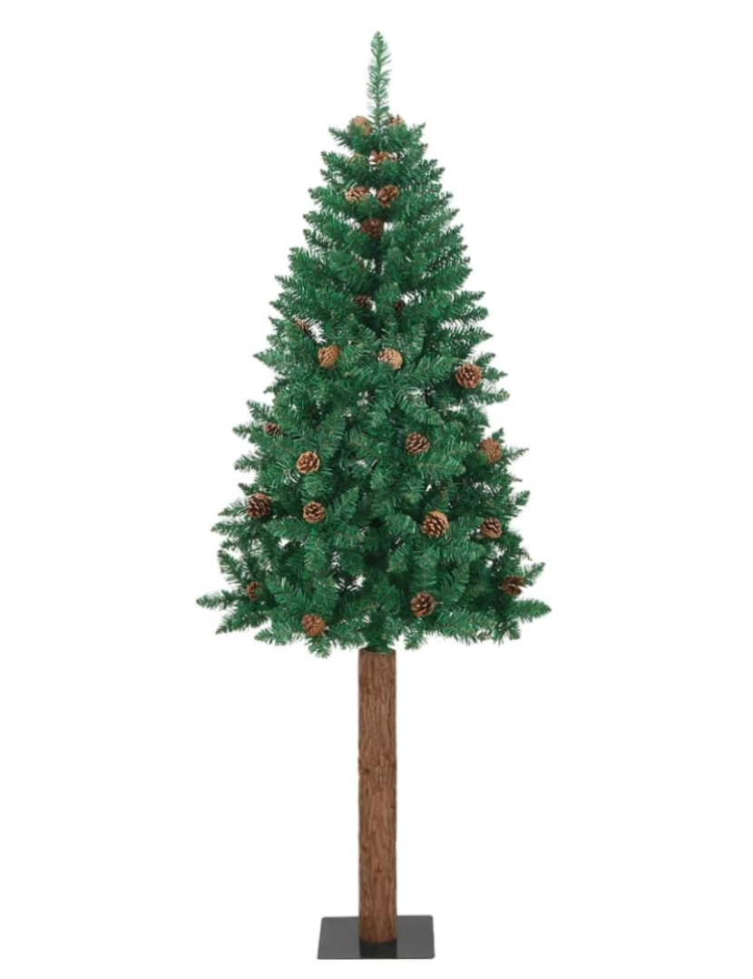 imagem de vidaXL Árvore de Natal fina madeira e pinhas genuínas 150 cm PVC verde3