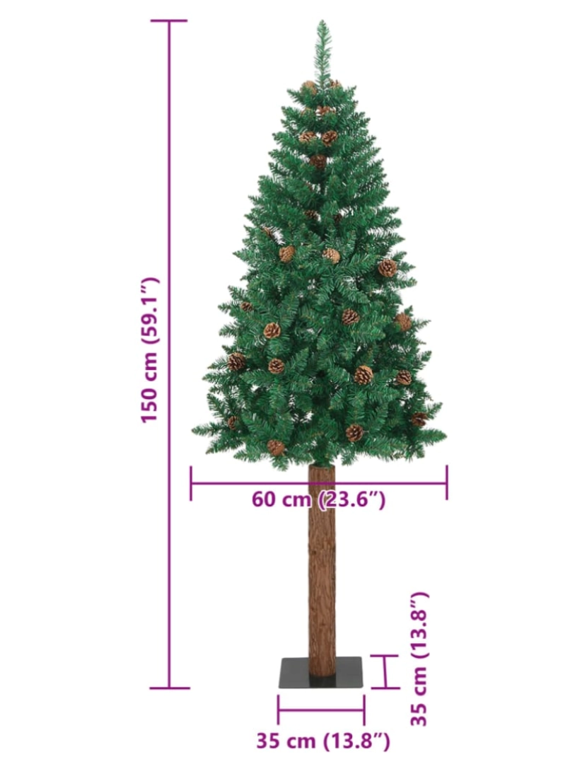 imagem de vidaXL Árvore de Natal fina madeira e pinhas genuínas 150 cm PVC verde9