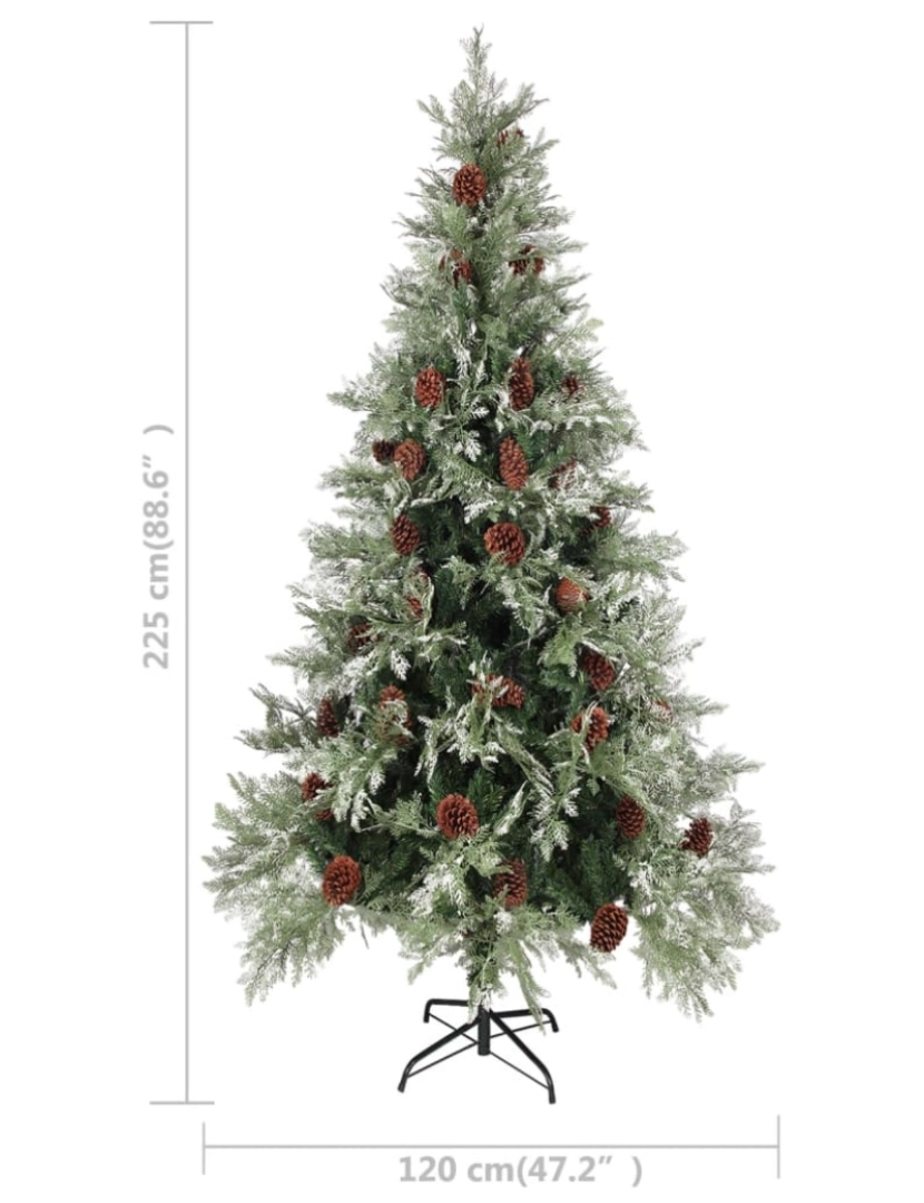 imagem de vidaXL Árvore de Natal com pinhas 225 cm PVC e PE verde e branco6