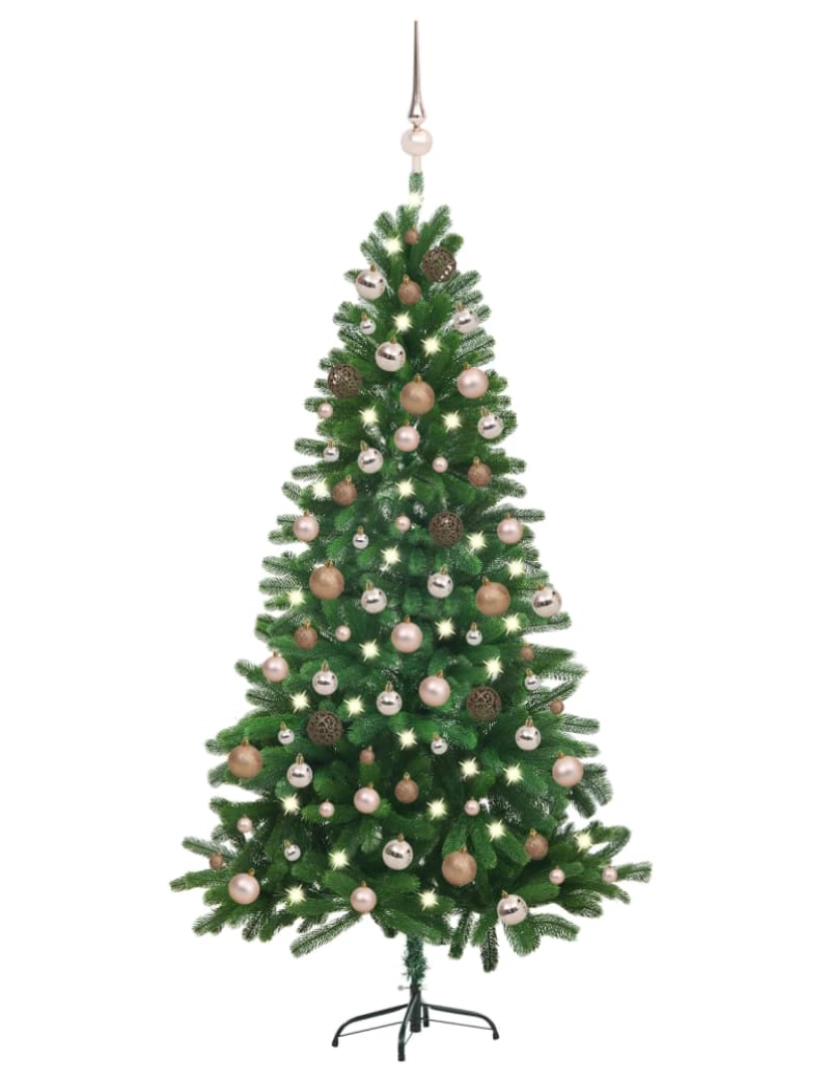 imagem de vidaXL Árvore Natal artificial pré-iluminada c/ bolas 180 cm verde1