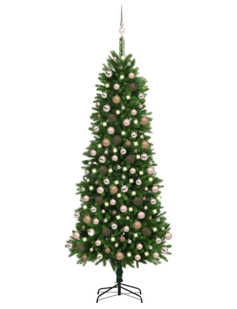 imagem de vidaXL Árvore Natal artificial pré-iluminada c/ bolas 240 cm verde1