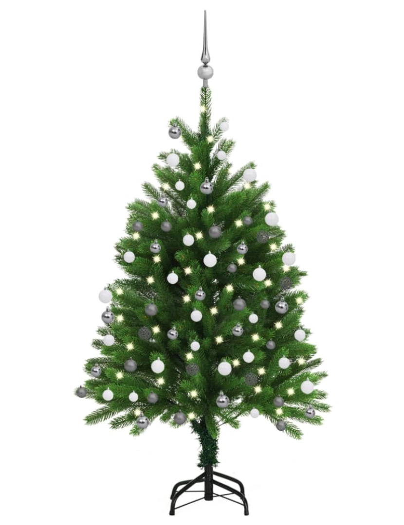 imagem de vidaXL Árvore Natal artificial pré-iluminada c/ bolas 120 cm verde1