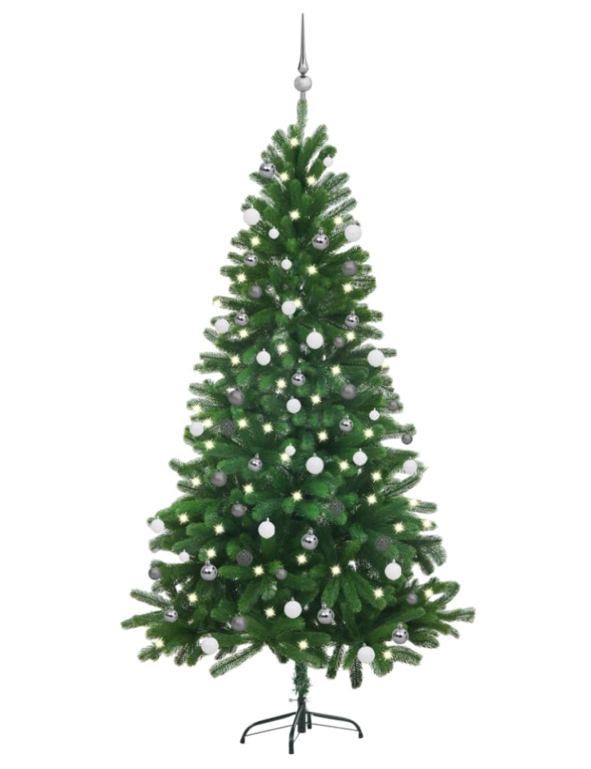 imagem de vidaXL Árvore Natal artificial pré-iluminada c/ bolas 180 cm verde1