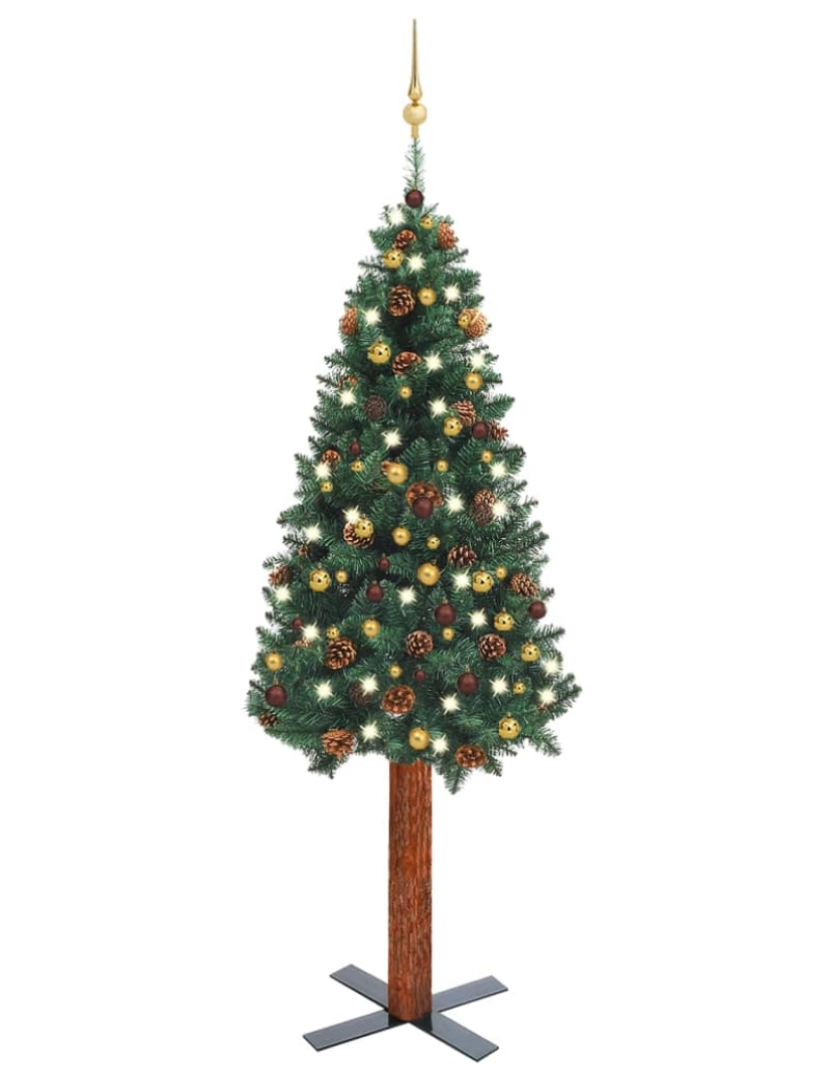 imagem de vidaXL Árvore de Natal fina pré-iluminada com bolas 210 cm verde1