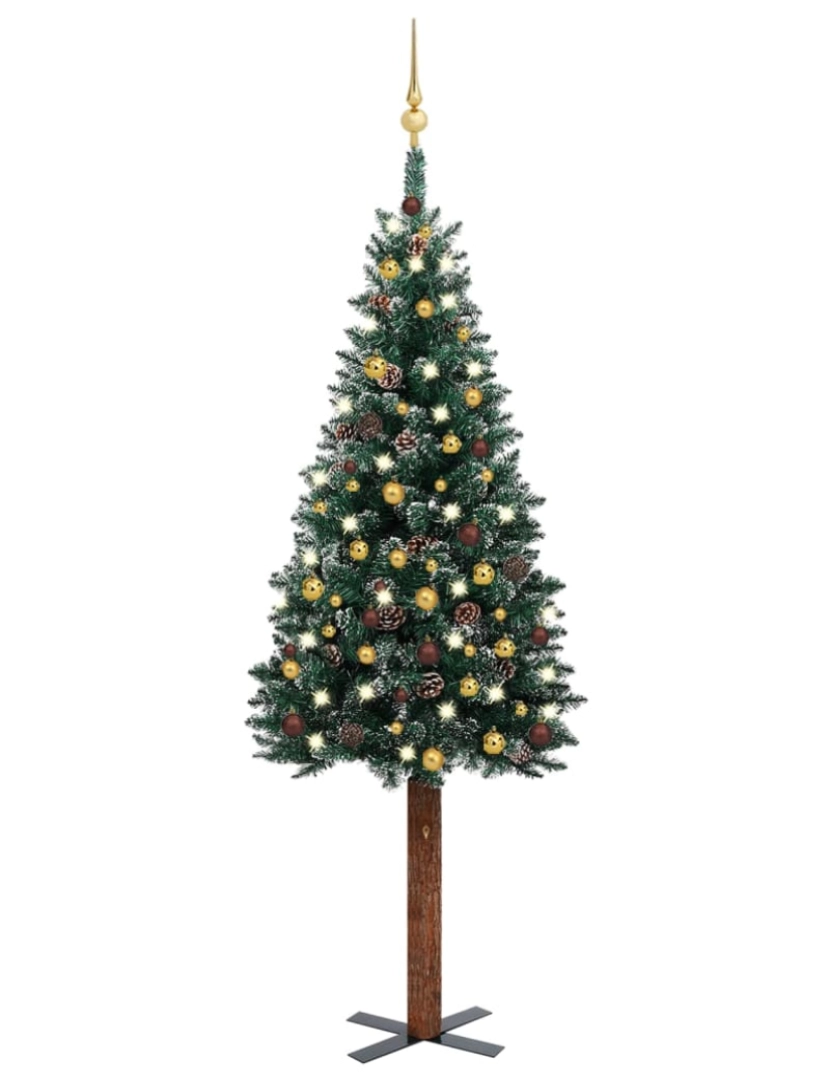 imagem de vidaXL Árvore de Natal fina pré-iluminada com bolas 180 cm verde1