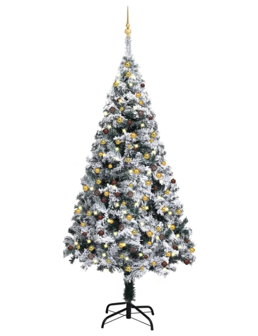 imagem de vidaXL Árvore Natal artificial pré-iluminada c/ bolas 210 cm PVC verde1