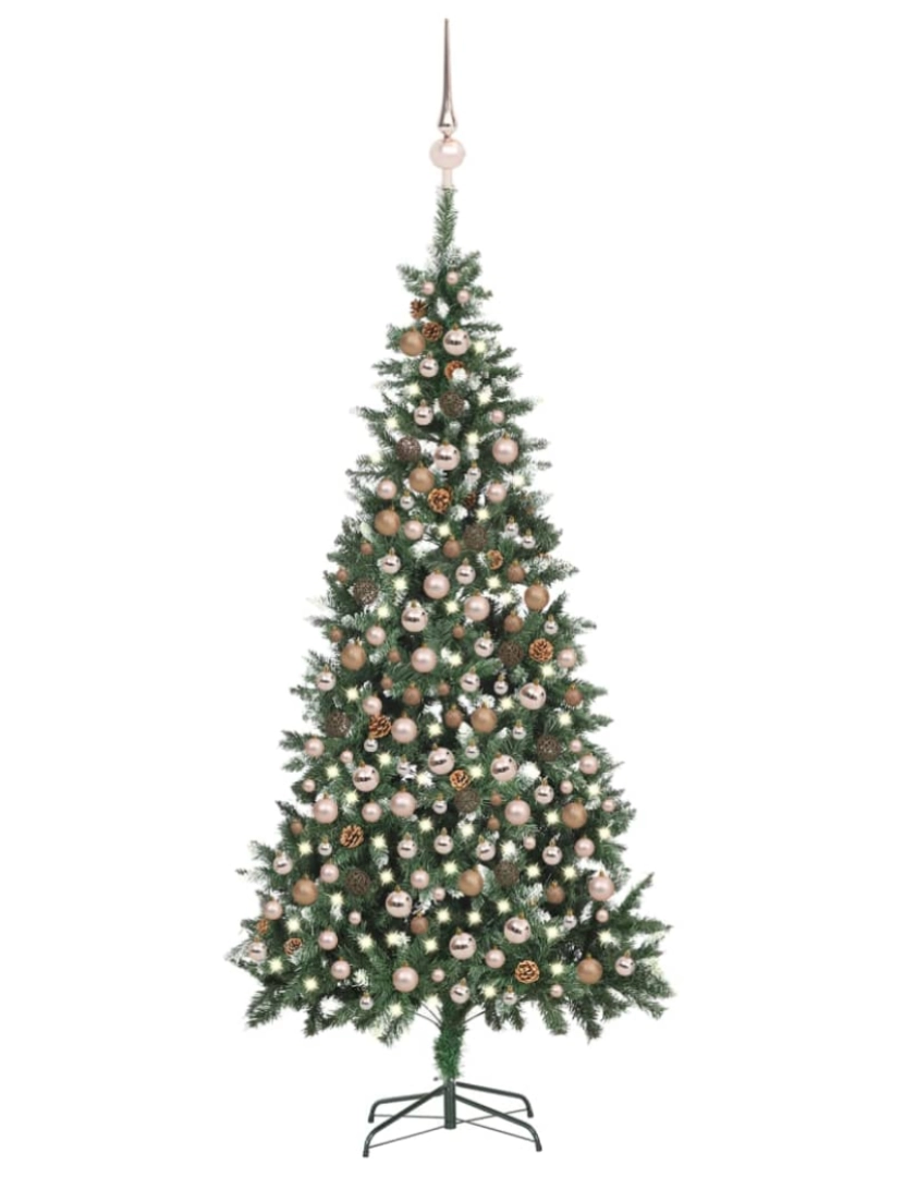 imagem de vidaXL Árvore Natal artificial pré-iluminada c/ bolas e pinhas 210 cm1