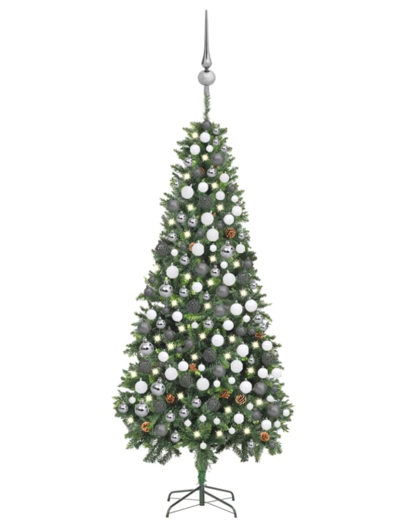 imagem de vidaXL Árvore Natal artificial pré-iluminada c/ bolas e pinhas 210 cm1