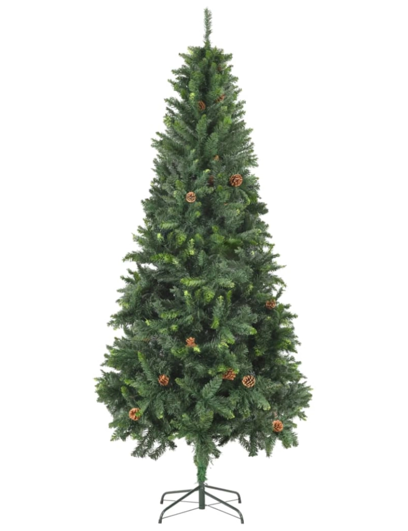 imagem de vidaXL Árvore Natal artificial pré-iluminada c/ bolas e pinhas 210 cm4