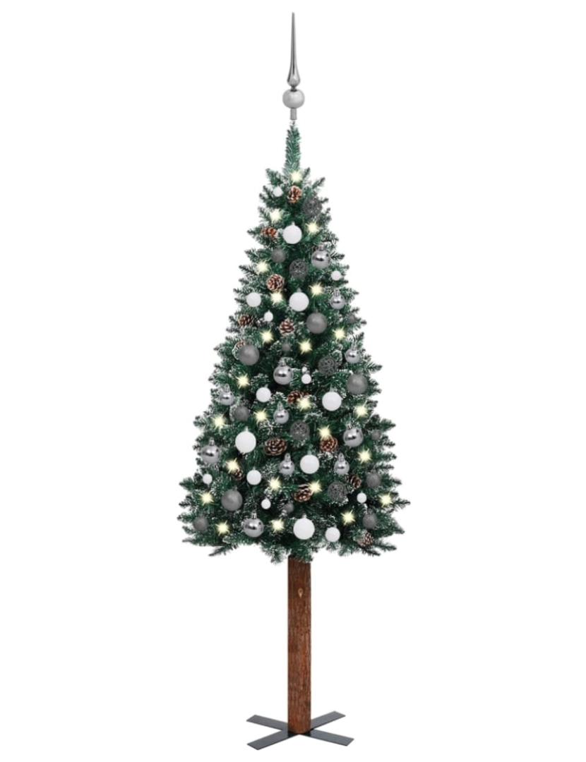 imagem de vidaXL Árvore de Natal fina pré-iluminada com bolas 150 cm verde1