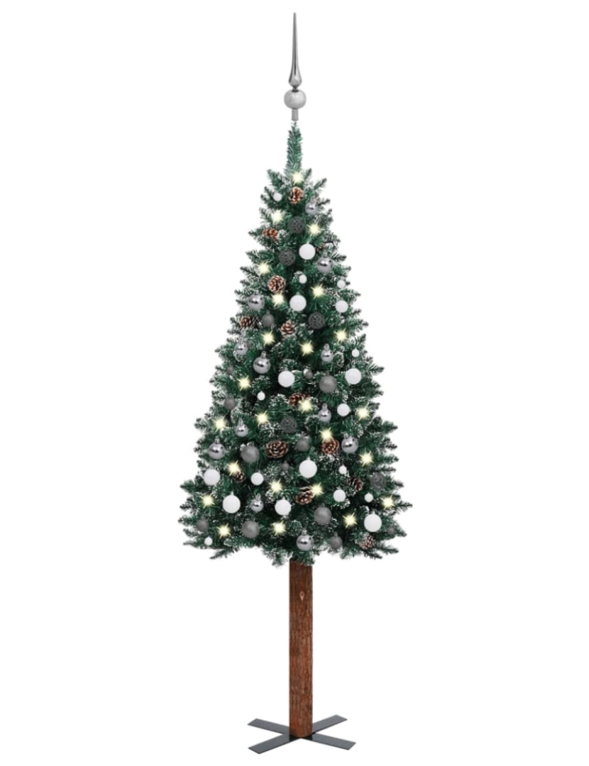 imagem de vidaXL Árvore de Natal fina pré-iluminada com bolas 210 cm verde1