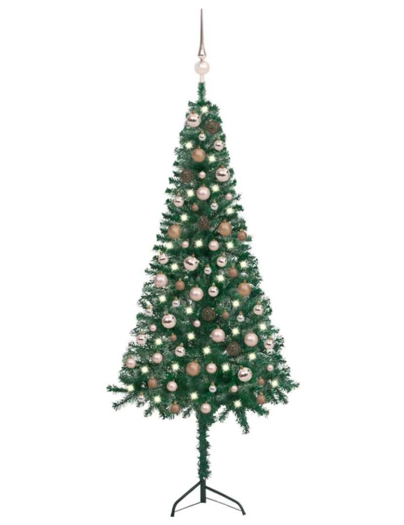 imagem de vidaXL Árvore Natal artif. canto c/ luzes LED/bolas 150 cm PVC verde1