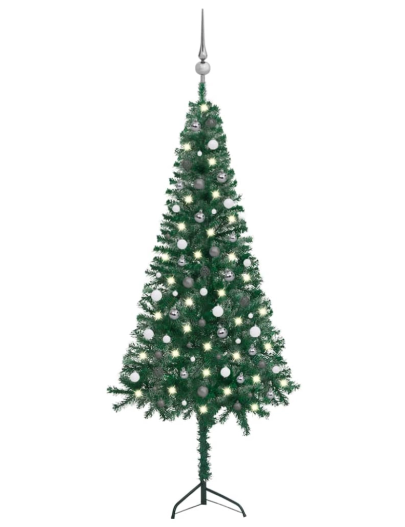 imagem de vidaXL Árvore Natal artif. canto c/ luzes LED/bolas 240 cm PVC verde1