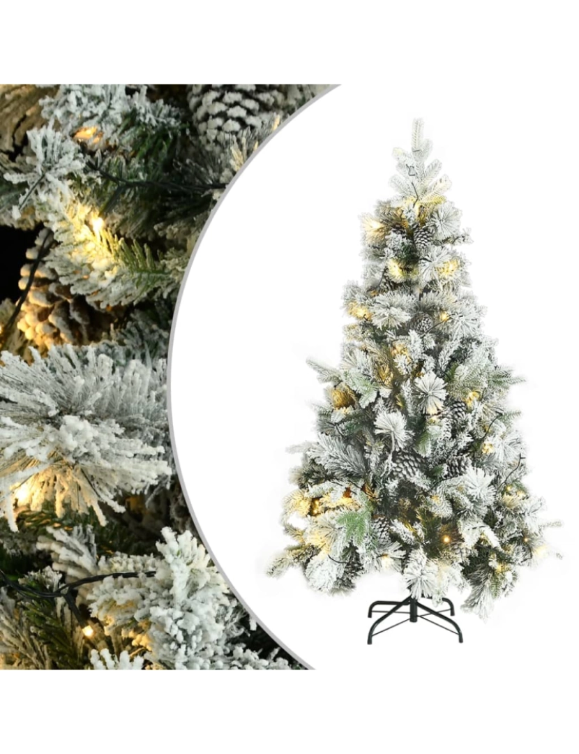 imagem de vidaXL Árvore de Natal pré-iluminada c/ flocos neve e pinhas PVC/PE1