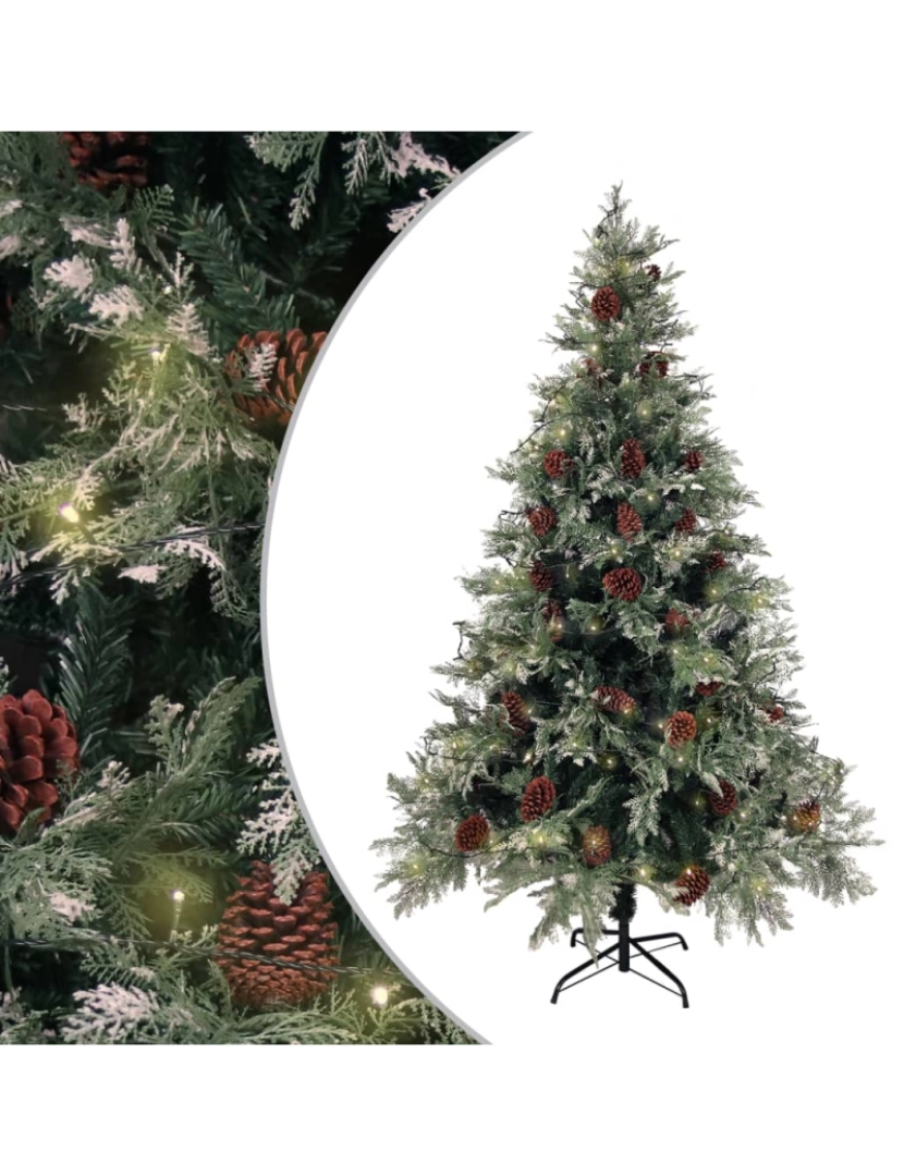 imagem de vidaXL Árvore Natal pré-iluminada c/ pinhas 120 cm PVC/PE verde/branco2