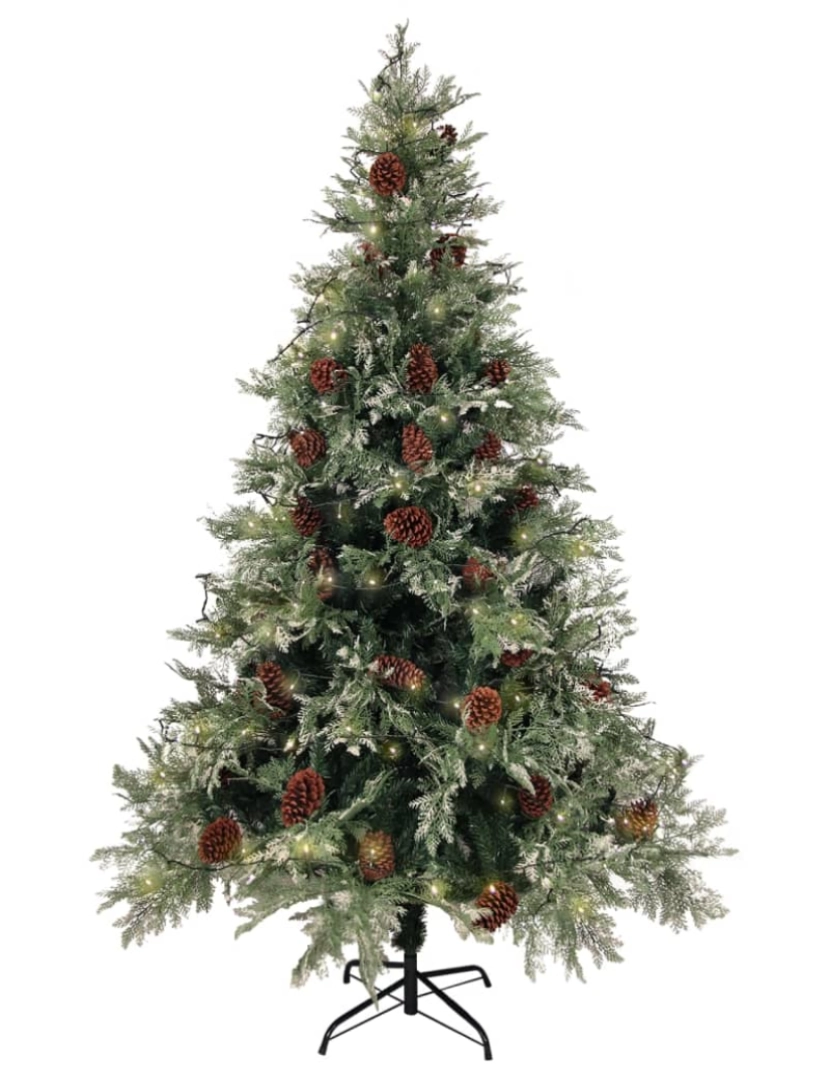 imagem de vidaXL Árvore Natal pré-iluminada c/ pinhas 120 cm PVC/PE verde/branco4