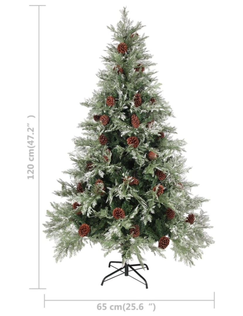 imagem de vidaXL Árvore Natal pré-iluminada c/ pinhas 120 cm PVC/PE verde/branco9