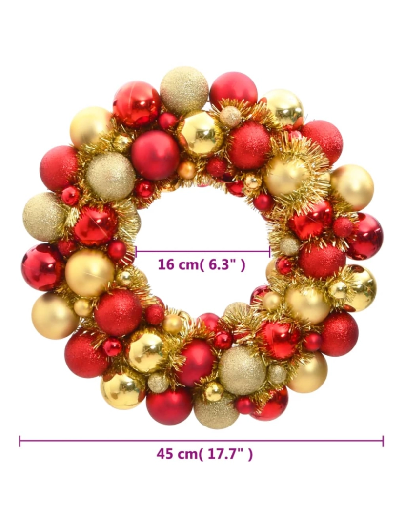 imagem de vidaXL Guirlanda de Natal 45 cm poliestireno vermelho e dourado5