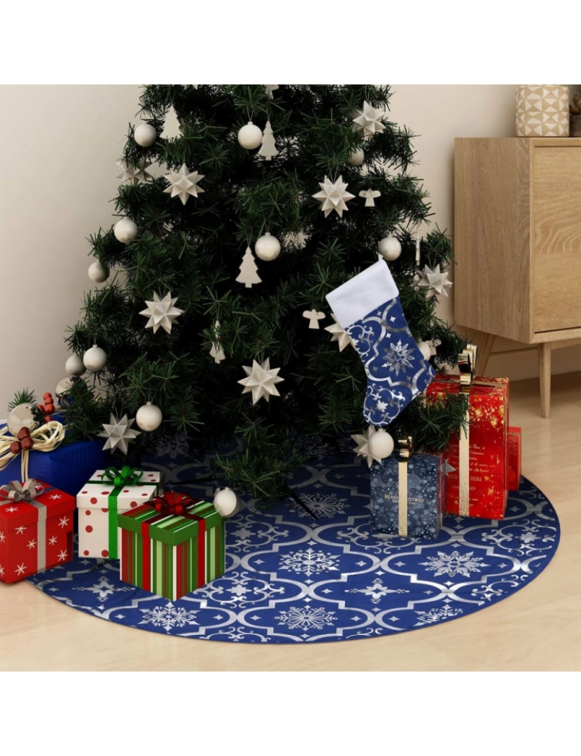 Vidaxl - vidaXL Saia de árvore de Natal luxuosa 150 cm com meia tecido azul