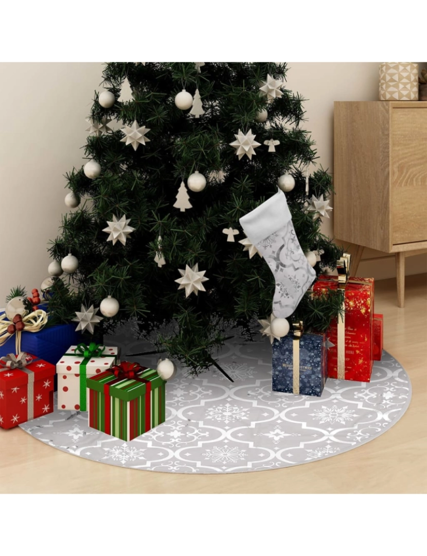 imagem de vidaXL Saia de árvore de Natal luxuosa 122 cm com meia tecido branco2