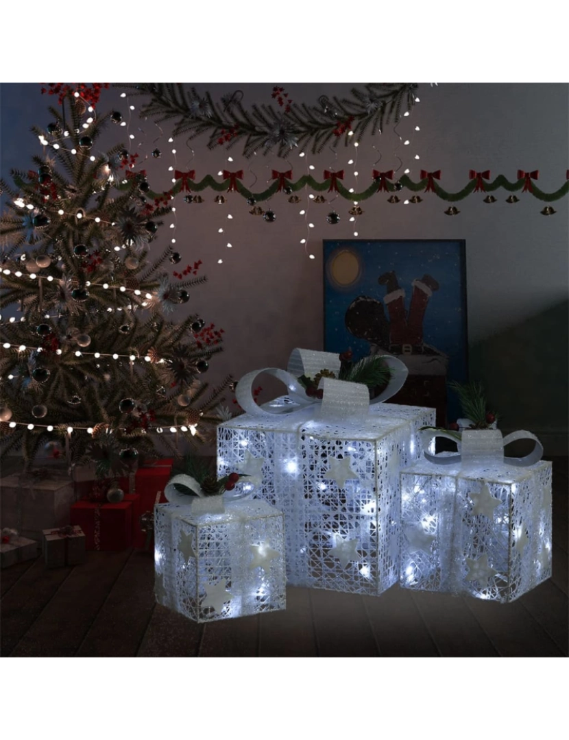 imagem de vidaXL Caixas de presente de Natal decorativas 3 pcs int/ext. branco1