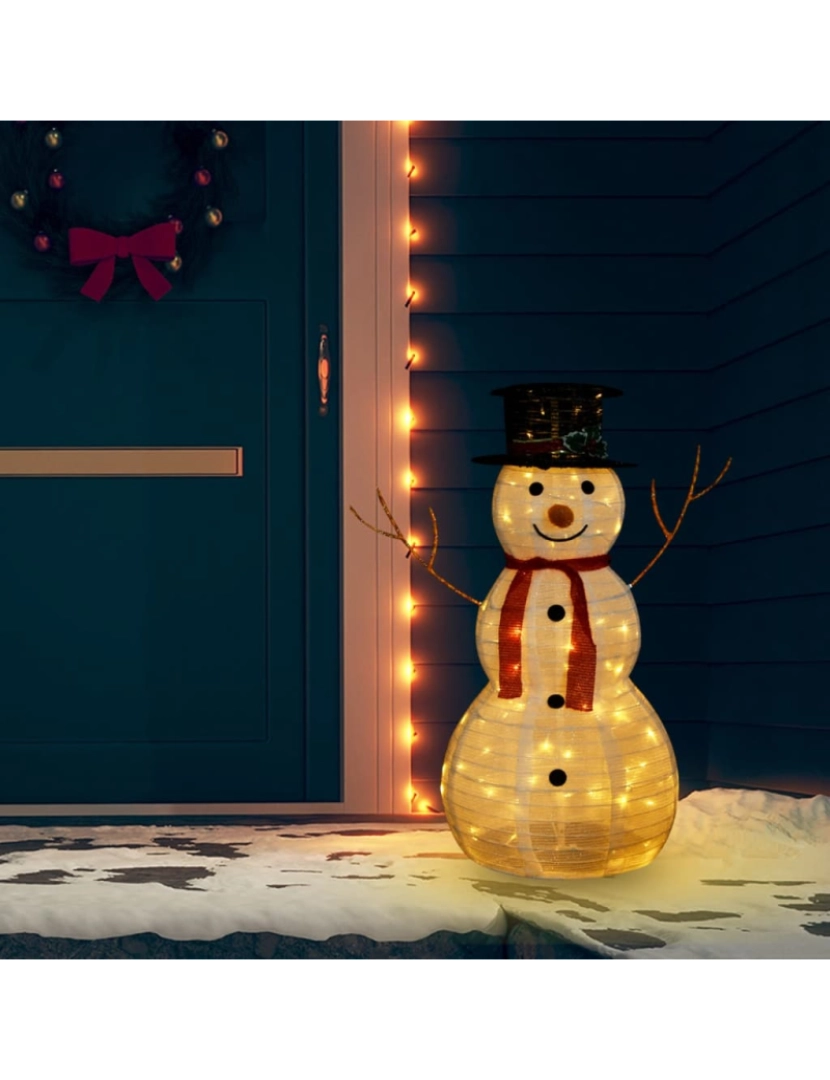 imagem de vidaXL Boneco de neve decorativo com luz LED tecido de luxo 90 cm1