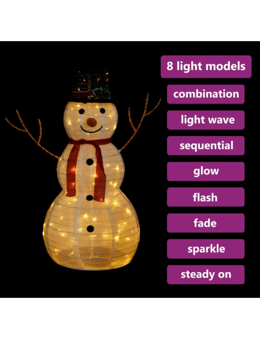 imagem de vidaXL Boneco de neve decorativo com luz LED tecido de luxo 90 cm5