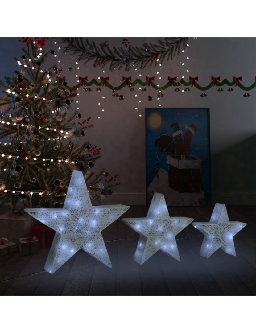 imagem de vidaXL Estrelas de Natal com luzes LED 3 pcs ext./int. arame branco1