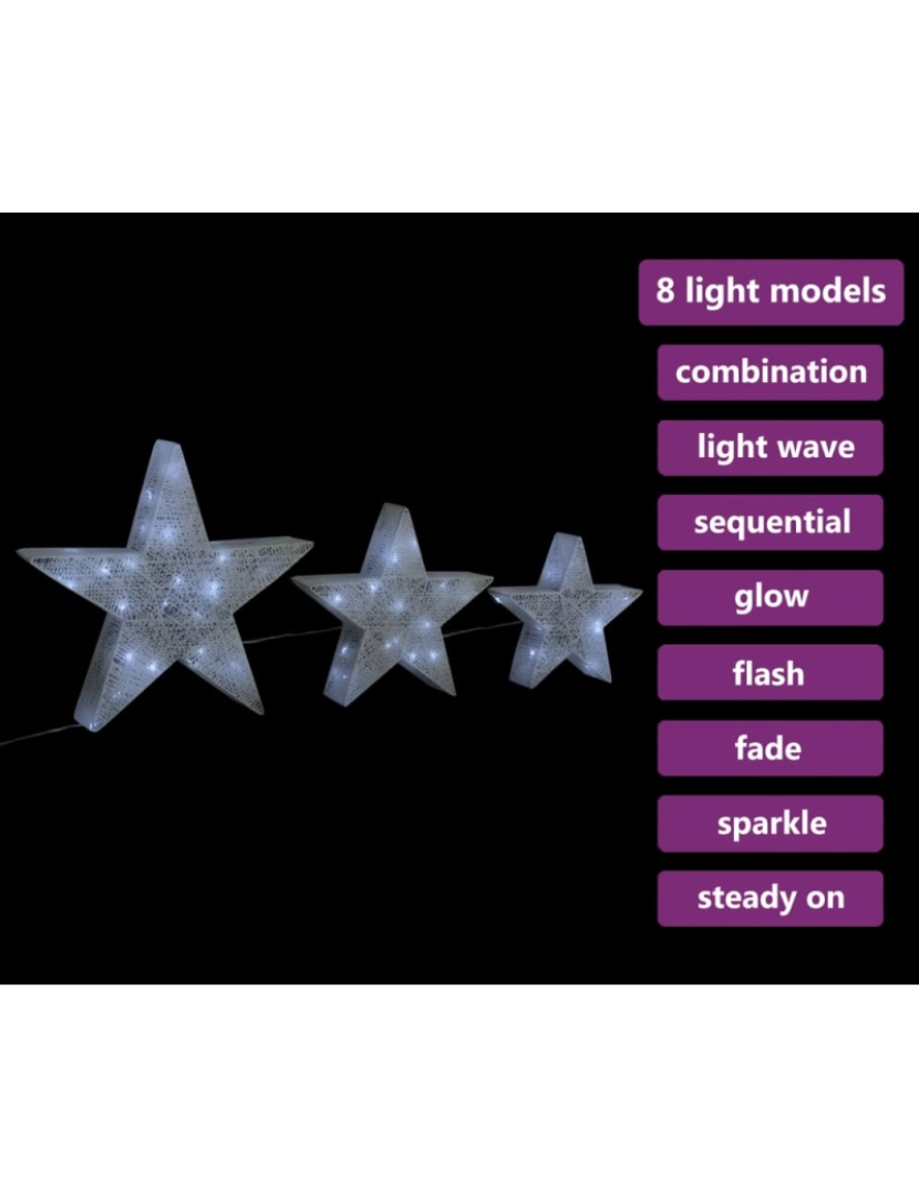 imagem de vidaXL Estrelas de Natal com luzes LED 3 pcs ext./int. arame branco4