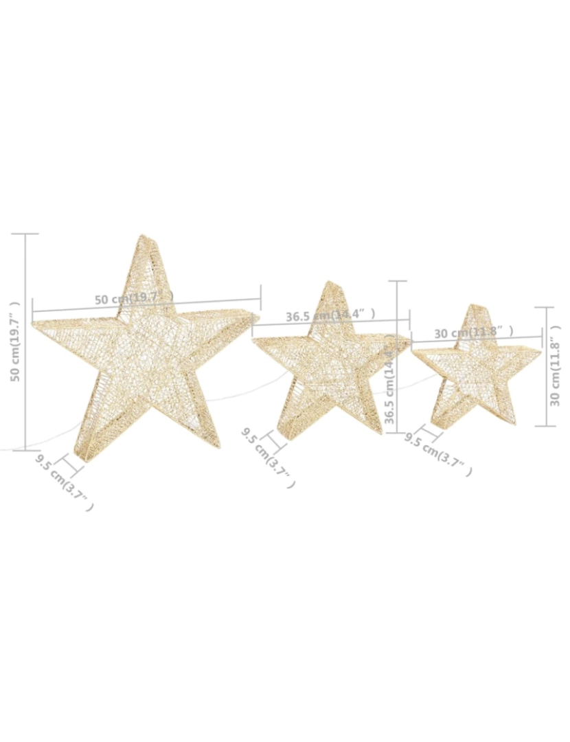 imagem de vidaXL Estrelas de Natal com luzes LED 3 pcs ext./int. arame dourado11