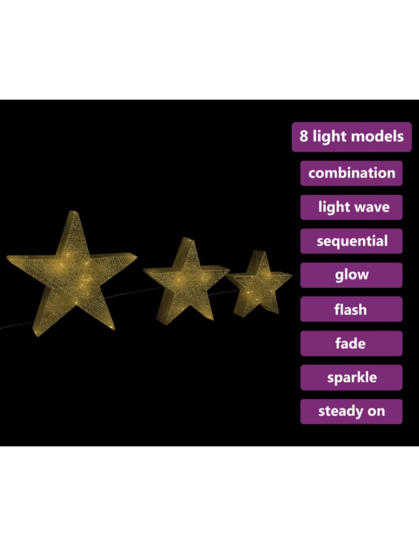 imagem de vidaXL Estrelas de Natal com luzes LED 3 pcs ext./int. arame dourado4